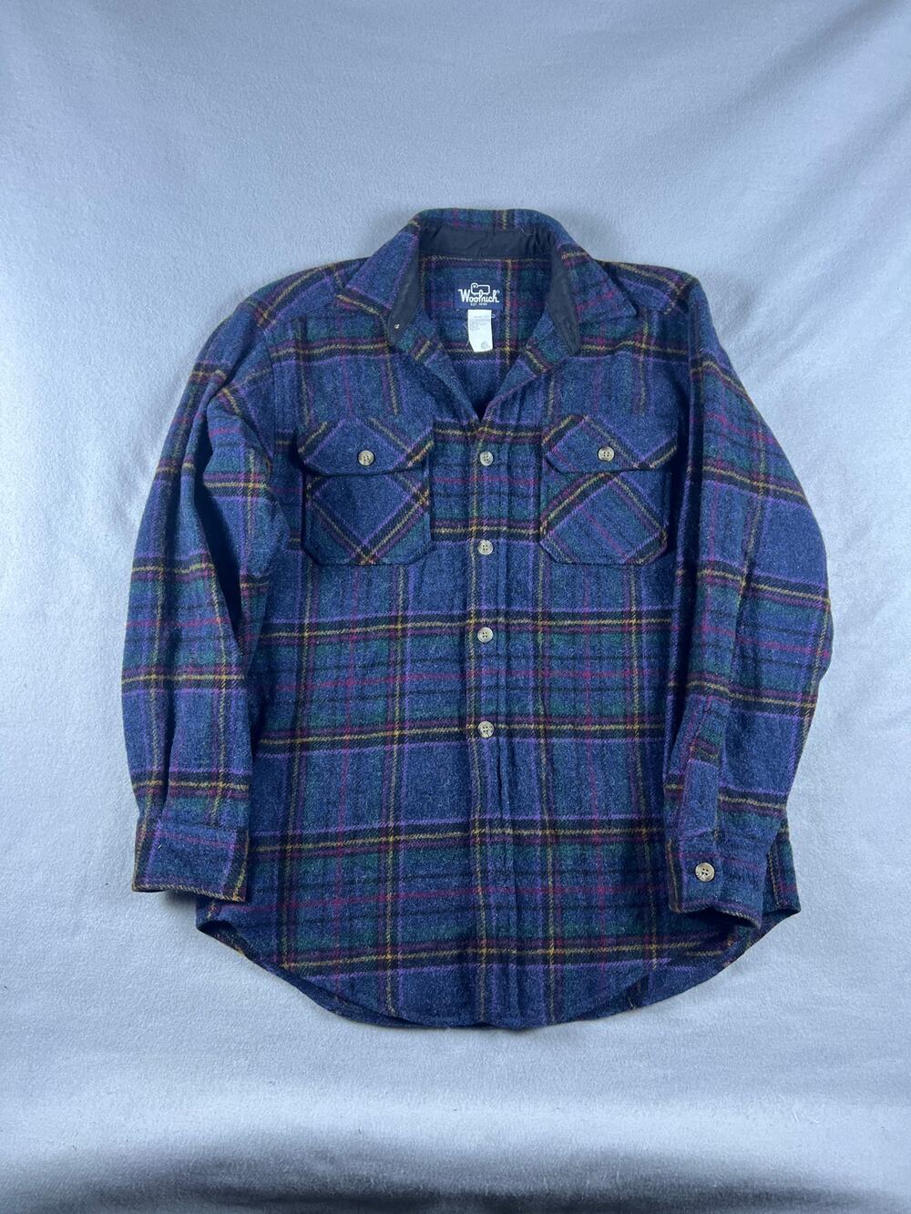 Vintage Woolrich Shirt Mens M Blue Purple Long Sleeve Wool Plaid Heavy Classic